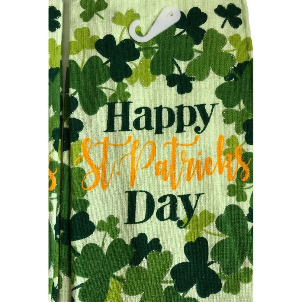 Happy St Patrick's Day Kitchen Dish Towels Set of 2 Shamrocks Irish Luck Lucky